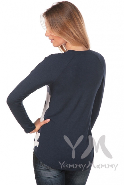 Джемпер с сердечками для беременных и кормящих, синий/белый