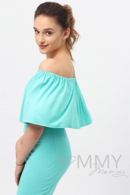 Платье "майка" для кормящих и беременных с воланом на плечах, ментол