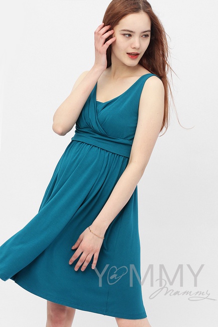 Платье-сарафан для беременных и кормящих, изумрудное