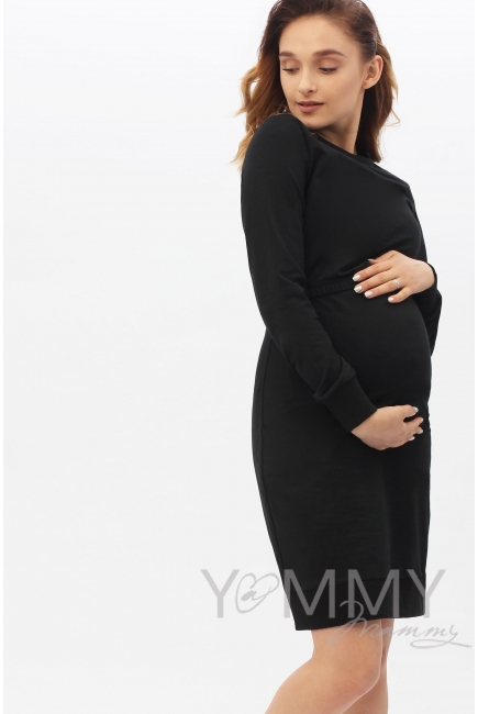 Платье-футляр для кормящих и беременных, черное