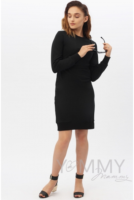 Платье-футляр для кормящих и беременных, черное