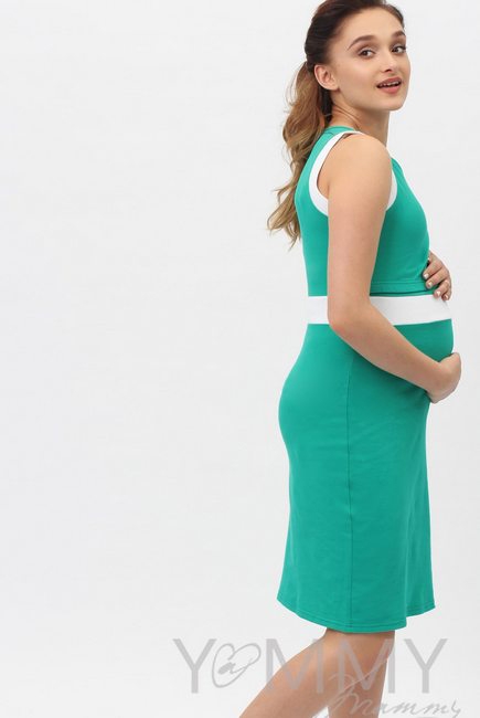 Платье для кормящих и беременных лакоста, ментол с белой отделкой