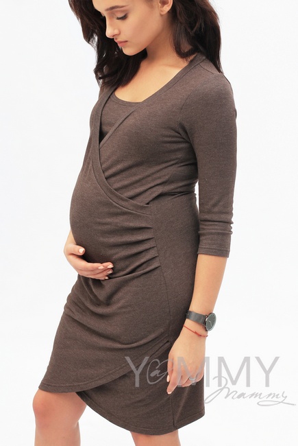 Платье для кормящих и беременных со складками, мускат меланж