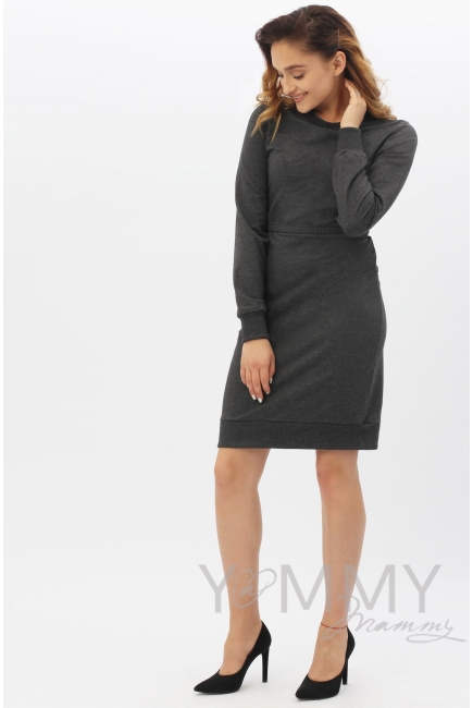Платье-футляр для беременных и кормящих, темно-серый меланж