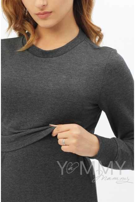 Платье-футляр для беременных и кормящих, темно-серый меланж