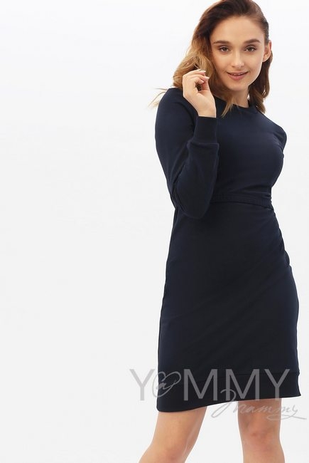 Платье-футляр для беременных и кормящих, темно-синее