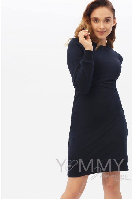 Платье-футляр для беременных и кормящих, темно-синее