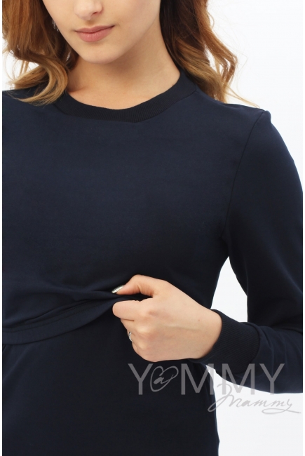 Платье-футляр для беременных и кормящих, темно-синее