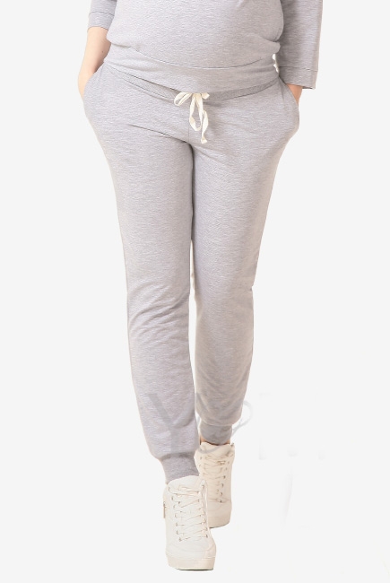 Брюки для родивших и беременных универсальные, спортивные из футера серый меланж