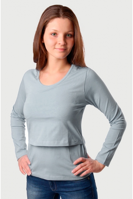 Футболка для кормящих с длинным рукавом, "Серая"