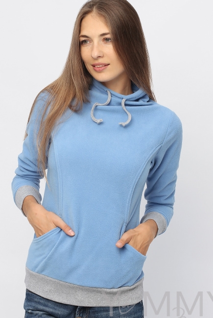 Толстовка для кормящих и беременных флисовая с завязками, цвет голубой