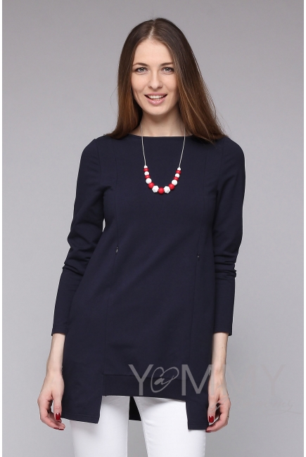 Туника для беременных и кормящих с фигурным низом, темно-синяя