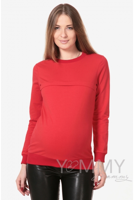 Свитшот для кормящих и беременных с секретом на молнии, красный
