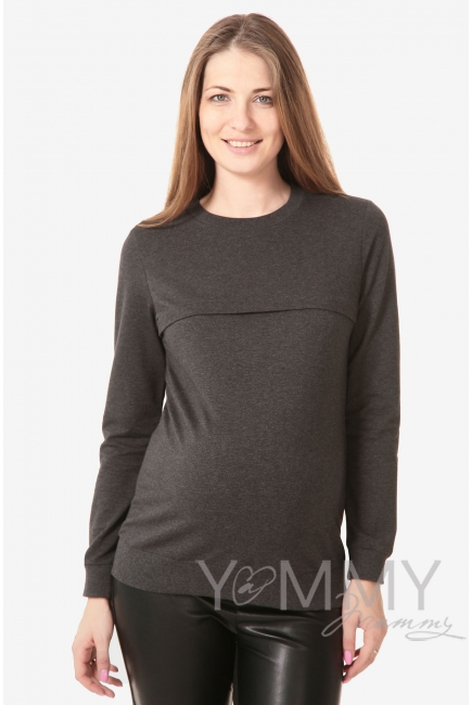 Свитшот для беременных и кормящих с секретом на молнии, темно-серый меланж