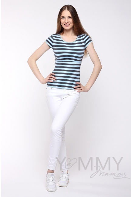 Футболка для кормящих и беременных, голубая в серую полоску