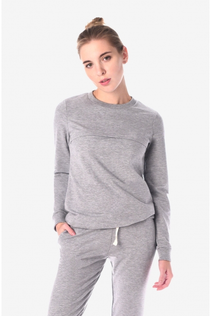 Свитшот для кормящих и беременных с секретом на молнии, серый меланж