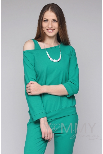 Джемпер для кормящих и беременных со спущенным плечом, зеленый