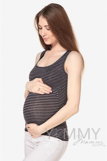 Майка для кормящих и беременных, в черную полоску