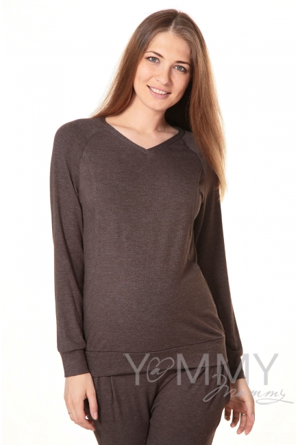 Костюм для беременных и кормящих из джемпера и брюк, мускат меланж