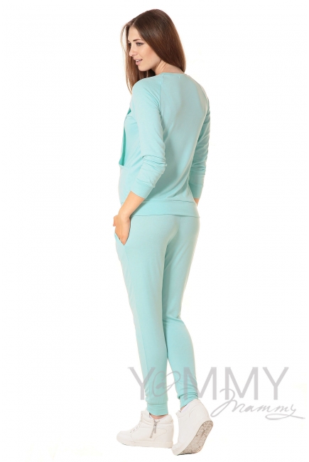 Костюм для кормящих и беременных из джемпера и брюк, ментол