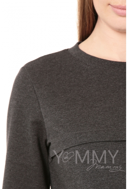 Свитшот для беременных и кормящих с секретом на молнии, темно-серый меланж
