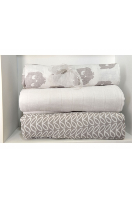 Муслиновые пеленки для новорожденных Jollein большие, Owl grey