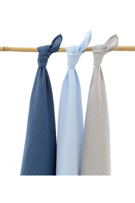 Муслиновые пеленки для новорожденных Jollein большие, navy/light blue/ light grey