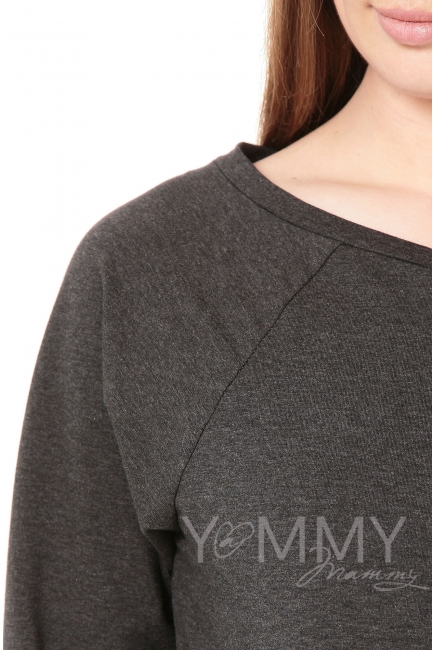 Джемпер для кормящих и беременных со спущенным плечом, темно-серый меланж