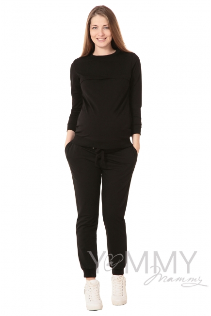 Свитшот для беременных и кормящих с секретом на молнии, черный