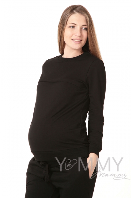 Свитшот для беременных и кормящих с секретом на молнии, черный
