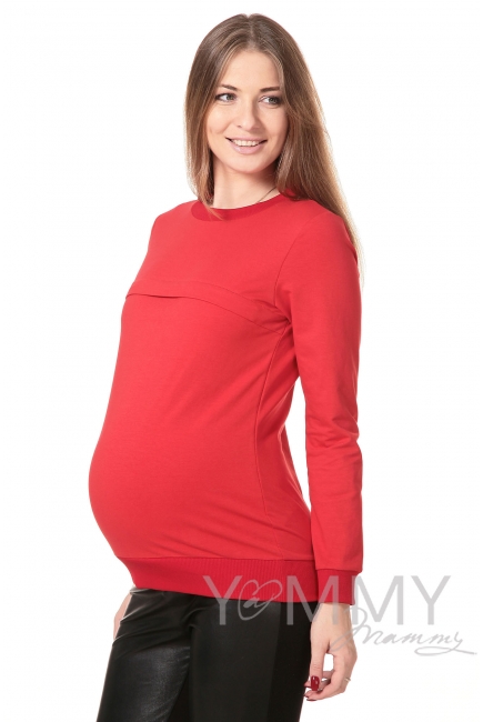 Свитшот для кормящих и беременных с секретом на молнии, красный