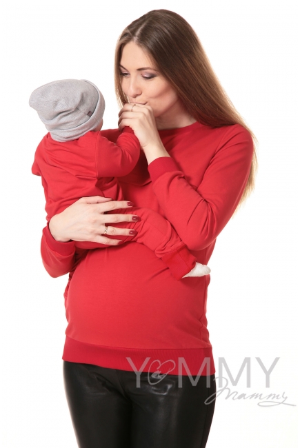 Свитшот для кормящих и беременных с секретом на молнии, красный