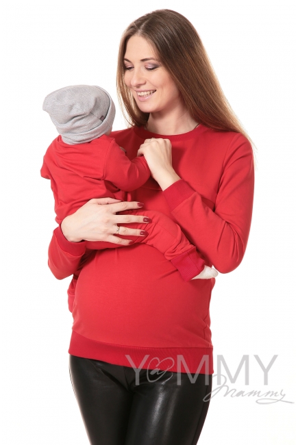 Свитшот для кормящих и беременных с секретом на молнии, красный