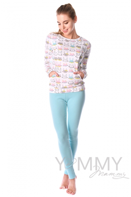 Комплект для дома ментол с принтом "зайчики/котики"