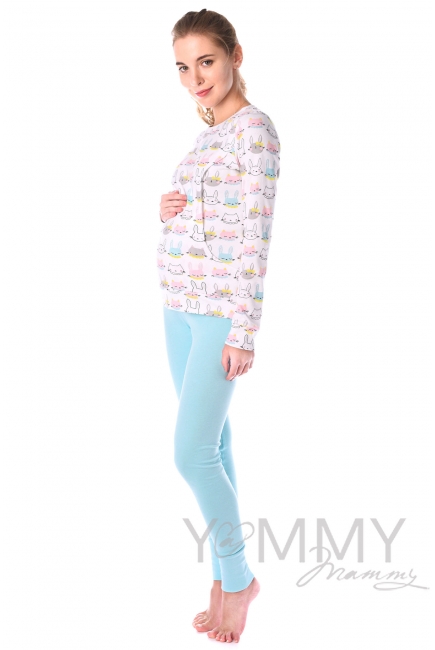 Комплект для дома ментол с принтом "зайчики/котики"