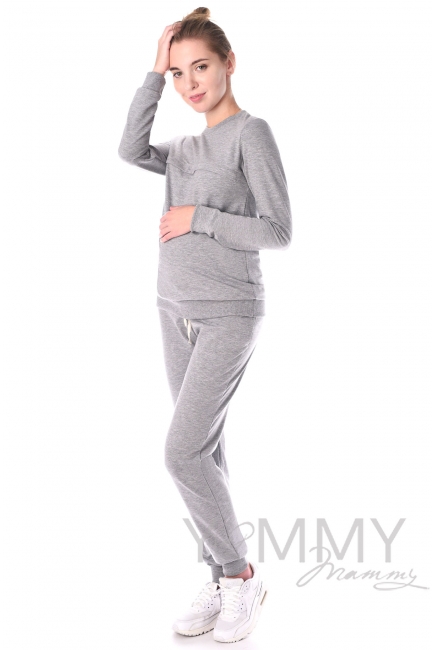 Свитшот для кормящих и беременных с секретом на молнии, серый меланж