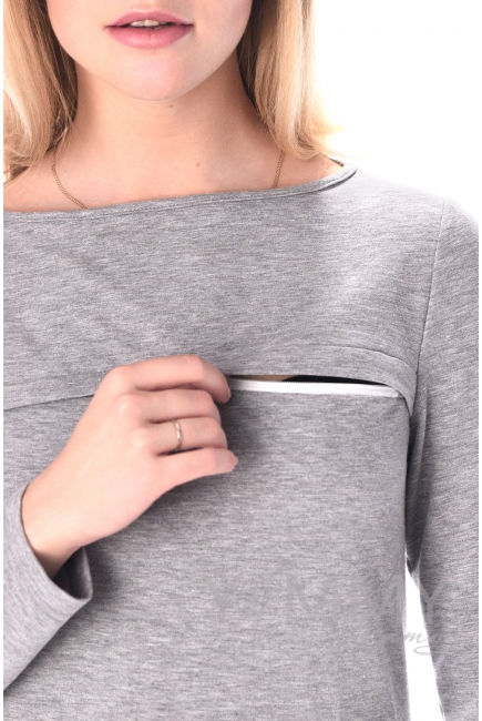 Платье для беременных и кормящих с воланом, серый меланж