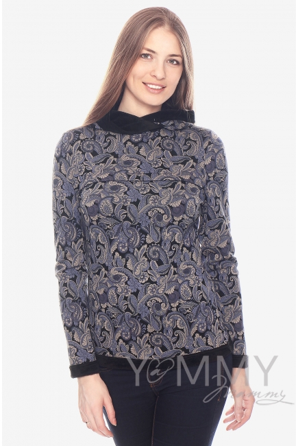 Толстовка для беременных и кормящих с капюшоном на меху, цветочный принт