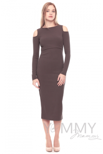 Платье для беременных и кормящих с разрезами по бокам, мокко
