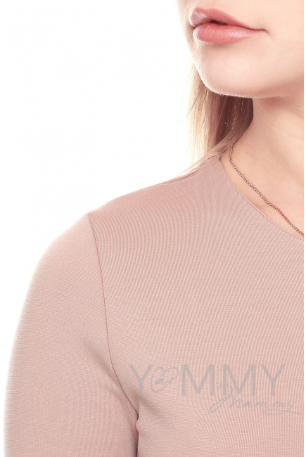 Платье для беременных и кормящих с юбкой "тюльпан" жемчужно-розовое