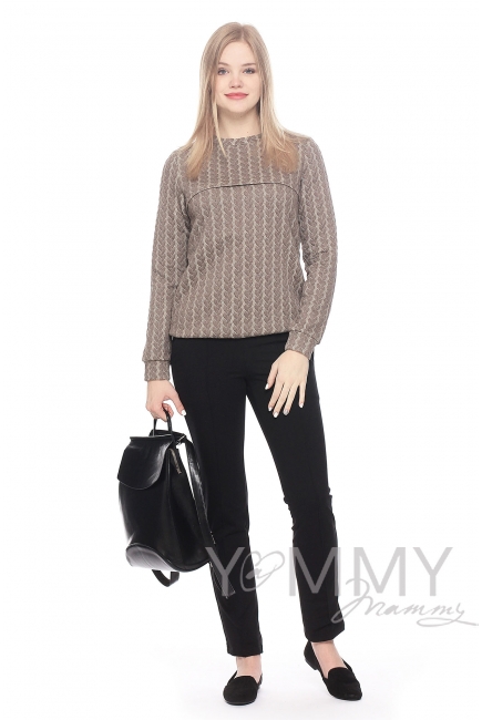 Свитшот для кормящих и беременных с узором "косы", коричневый меланж