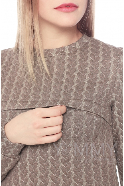 Свитшот для кормящих и беременных с узором "косы", коричневый меланж