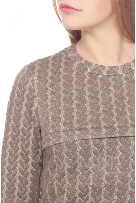 Свитшот для кормящих и беременных с узором "косы", коричневый меланж