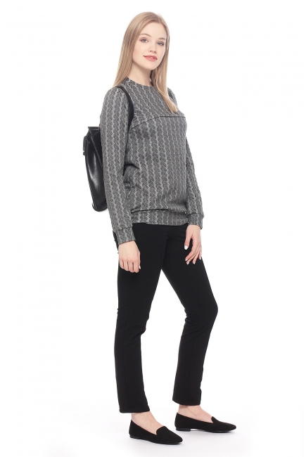 Свитшот для кормящих и беременных с узором "косы", серый меланж