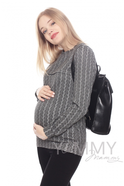 Свитшот для кормящих и беременных с узором "косы", серый меланж
