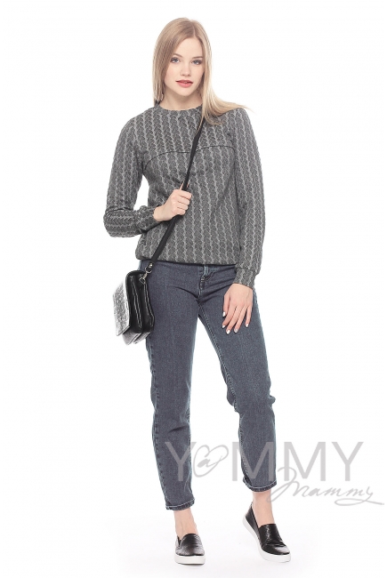 Свитшот для кормящих и беременных с узором "косы", серый меланж