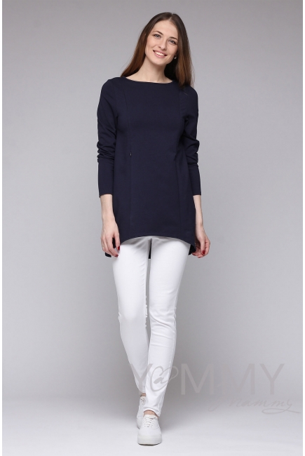 Туника для кормящих и беременных из футера, темно-синяя