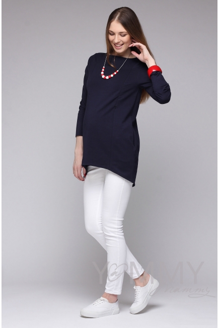 Туника для кормящих и беременных из футера, темно-синяя