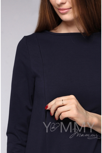 Туника для кормящих и беременных из футера, темно-синяя