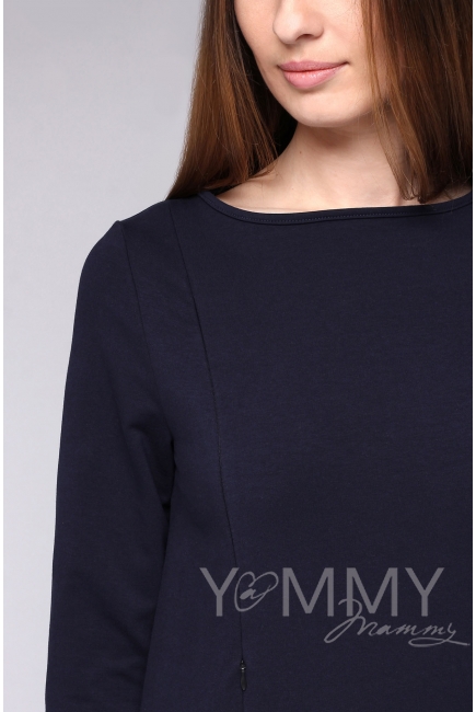 Туника для беременных и кормящих с фигурным низом, темно-синяя